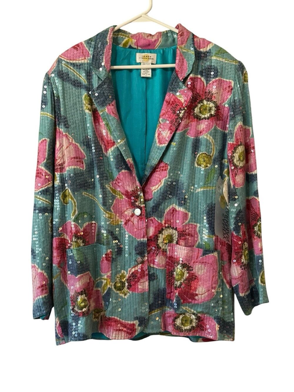 Sandy Starkman Women Sz Large Shimmering Blazer Jacket Floral Designer NWT READ